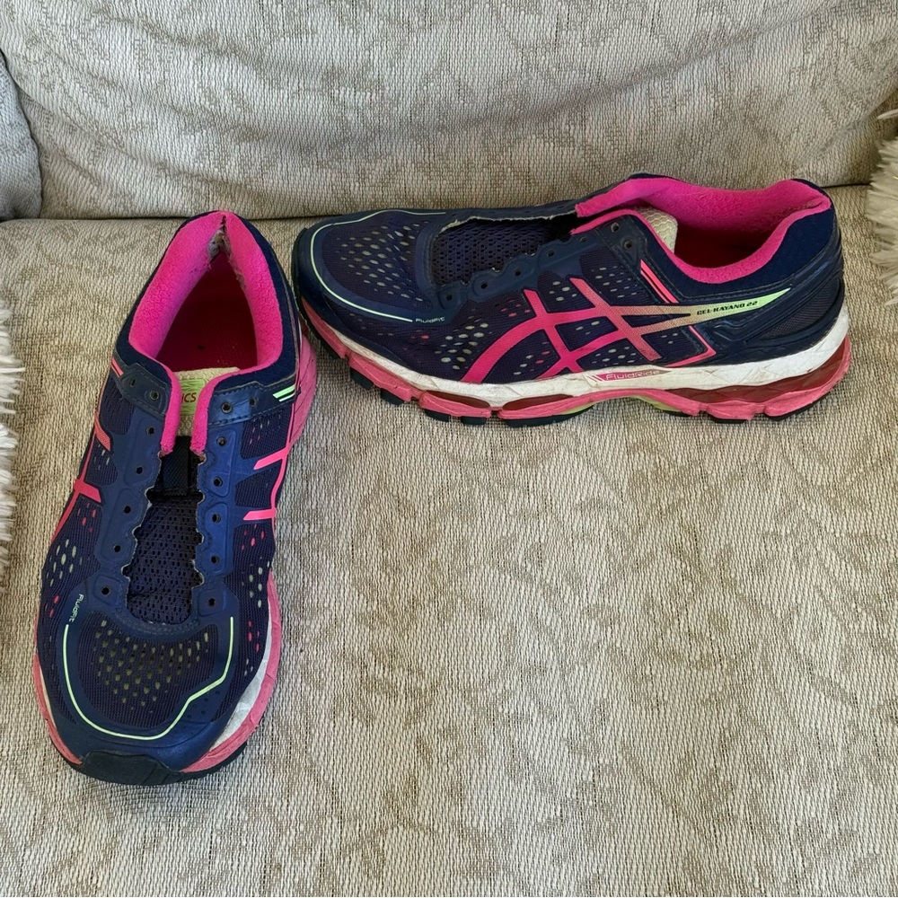 Asics Gel-Kayano 22 T597N Navy Pink Running Shoes Sneakers Womens US 7 EU 38 GUC